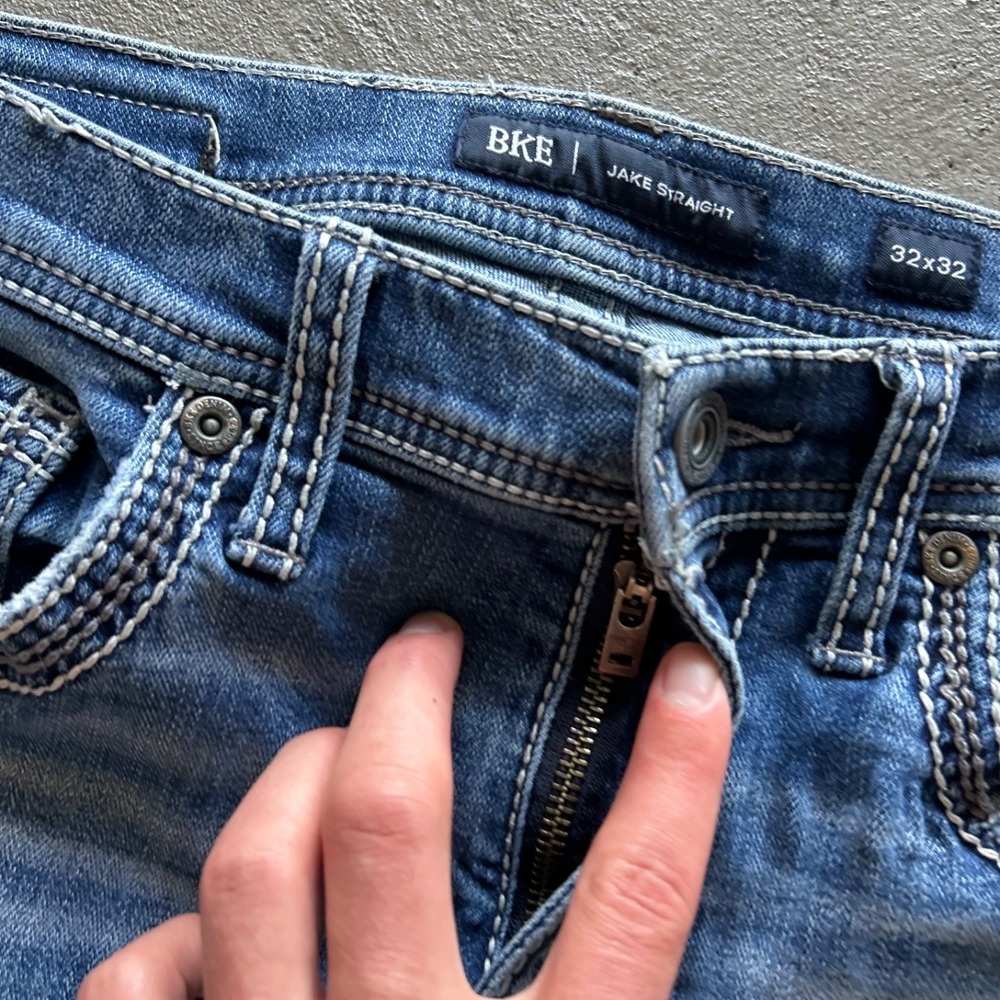 BKE Jake Straight Jeans Men 32x32 Blue Medium Wash Denim Stretch Contrast Stitch - Picture 7 of 10